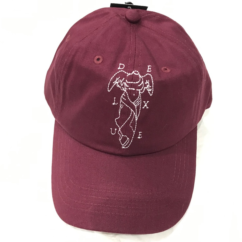 NWT 100% Cotton Deluxe Baseball Cap Hat Burgundy Red White
